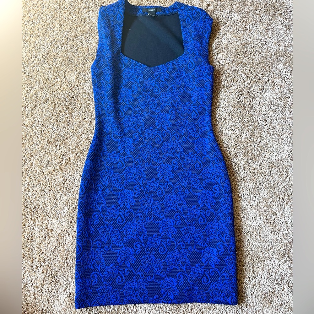 Forever 21  Rose print blue dress